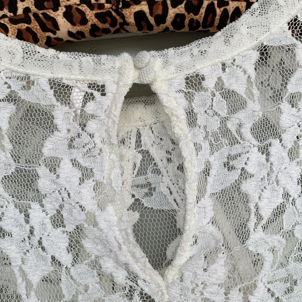 FREE PEOPLE BOHO IVORY/OFF WHITE MODERN ROMANCE SHEER LACE TOP - Picture 10 of 13